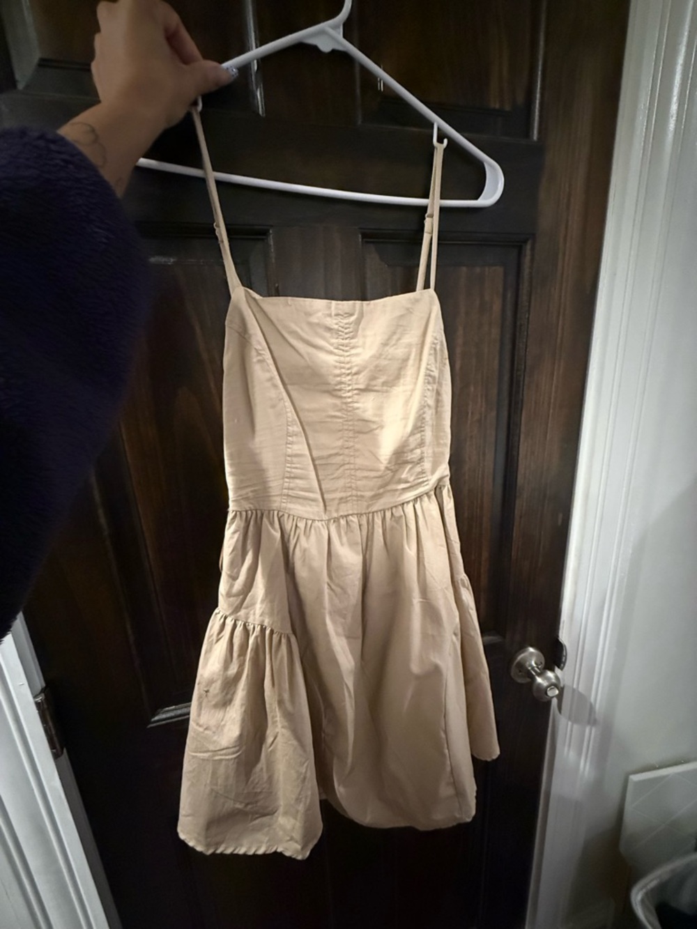 Spaghetti Strap Tiered Mini Dress in Beige